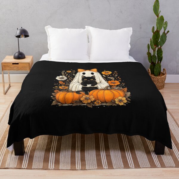Item preview, Vintage Halloween Ghost Holding Black Cat Groovy Floral designed and sold by kristianmkt.