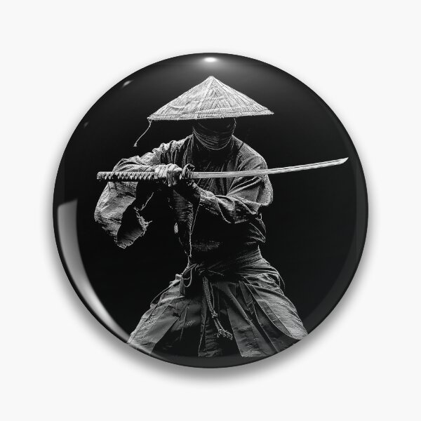 Item preview, Masked Samurai with Katana Monochrome Japanese Warrior Art designed and sold by inkoutninja.