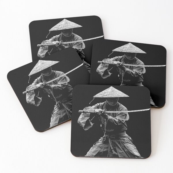 Item preview, Masked Samurai with Katana Monochrome Japanese Warrior Art designed and sold by inkoutninja.
