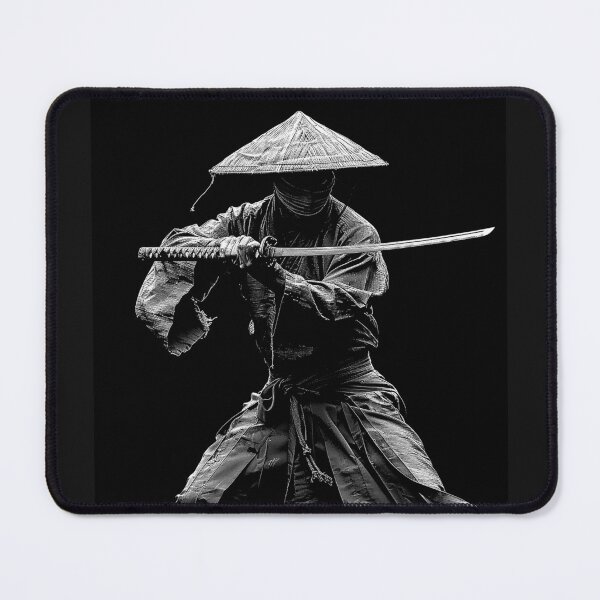 Item preview, Masked Samurai with Katana Monochrome Japanese Warrior Art designed and sold by inkoutninja.