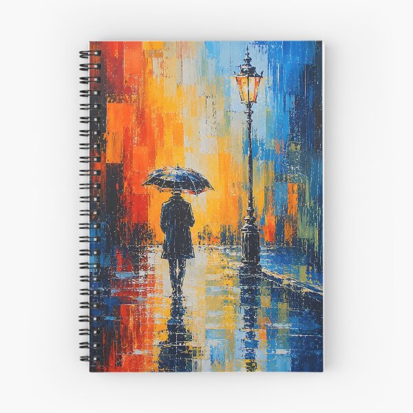 Item preview, Rainy City Street Oil Painting Print | Man with Umbrella Under Street Lamp Canvas | Colorful Impasto Urban Seascape Wall Art | Rainy Night Street Poster designed and sold by SergioMiklos.