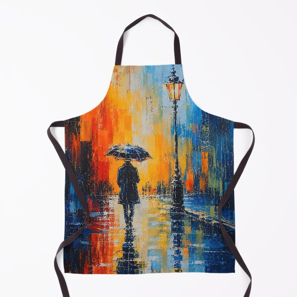 Item preview, Rainy City Street Oil Painting Print | Man with Umbrella Under Street Lamp Canvas | Colorful Impasto Urban Seascape Wall Art | Rainy Night Street Poster designed and sold by SergioMiklos.
