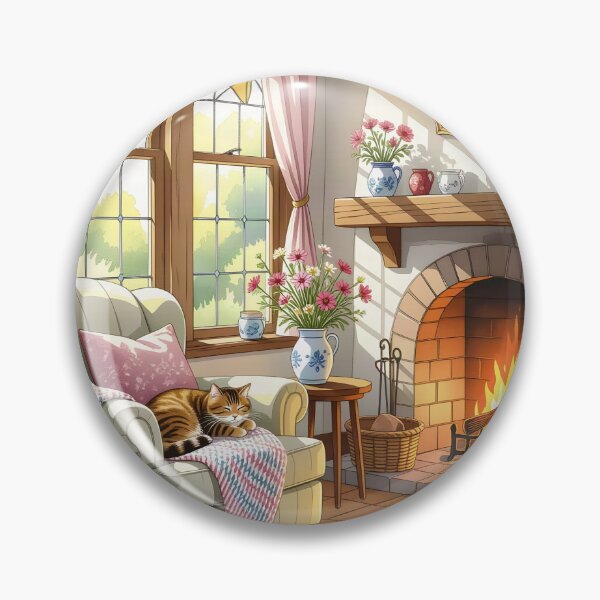Item preview, A cozy cottage interior where a tabby cat naps peacefully designed and sold by Ponted.