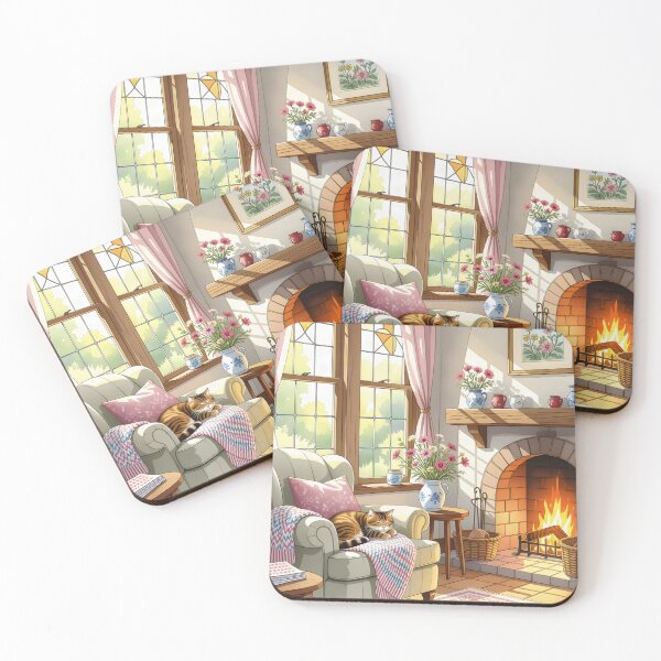 Item preview, A cozy cottage interior where a tabby cat naps peacefully designed and sold by Ponted.