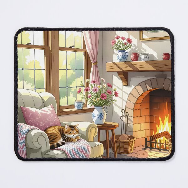 Item preview, A cozy cottage interior where a tabby cat naps peacefully designed and sold by Ponted.