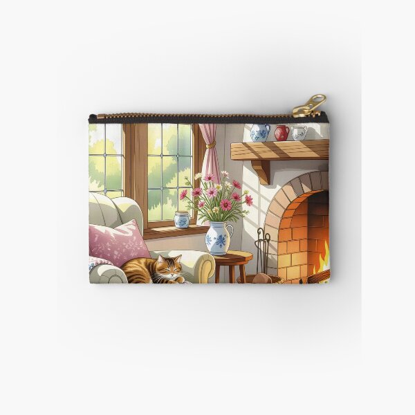 Item preview, A cozy cottage interior where a tabby cat naps peacefully designed and sold by Ponted.
