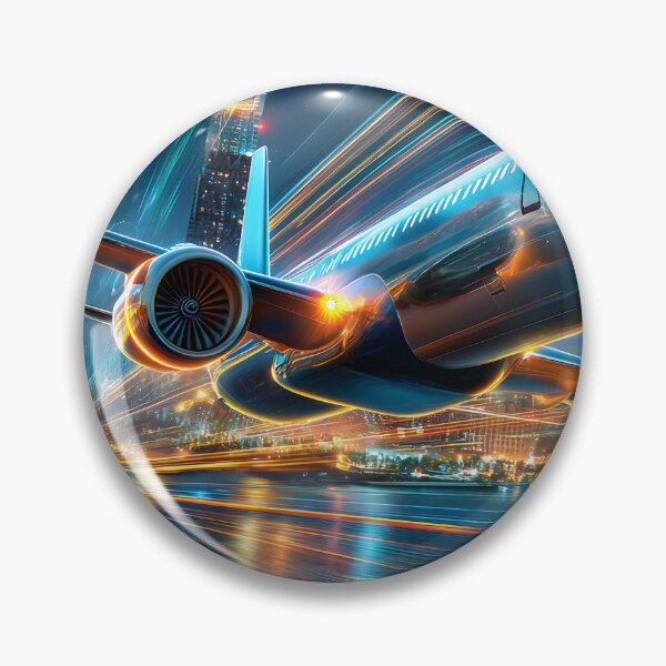 Item preview, Futuristic Airplane Taking Off in City Lights designed and sold by Artessie.