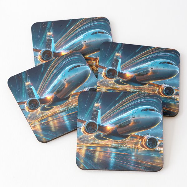 Item preview, Futuristic Airplane Taking Off in City Lights designed and sold by Artessie.