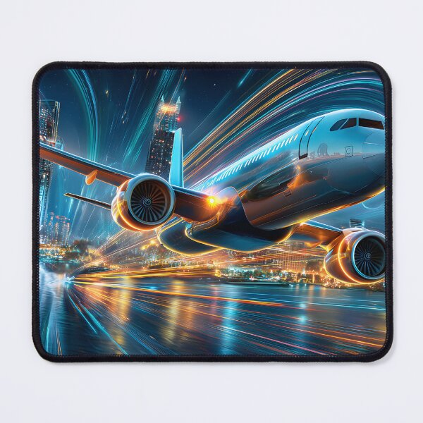 Item preview, Futuristic Airplane Taking Off in City Lights designed and sold by Artessie.