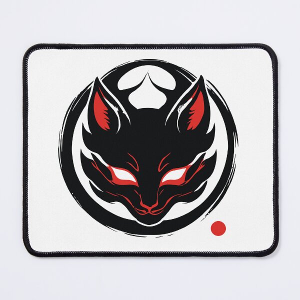 Item preview, Minimalist Japanese Kitsune Fox Mask Enso Circle - Red Black Ink Sumi-e Art designed and sold by Kooki Designs.