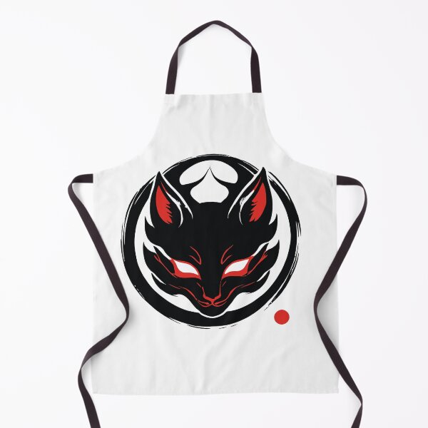 Item preview, Minimalist Japanese Kitsune Fox Mask Enso Circle - Red Black Ink Sumi-e Art designed and sold by Kooki Designs.