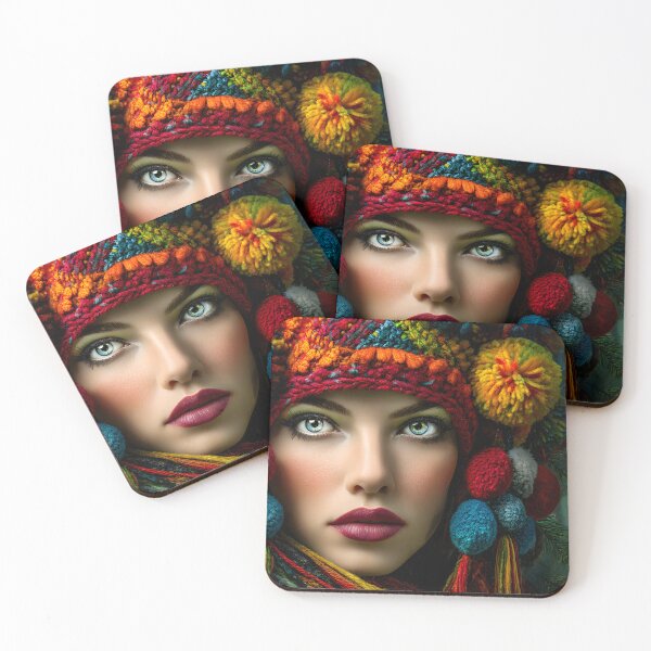 Item preview, Vibrant Portrait with Colorful Knitted Accessories designed and sold by Artessie.