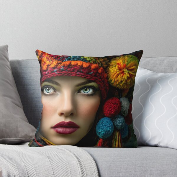 Item preview, Vibrant Portrait with Colorful Knitted Accessories designed and sold by Artessie.