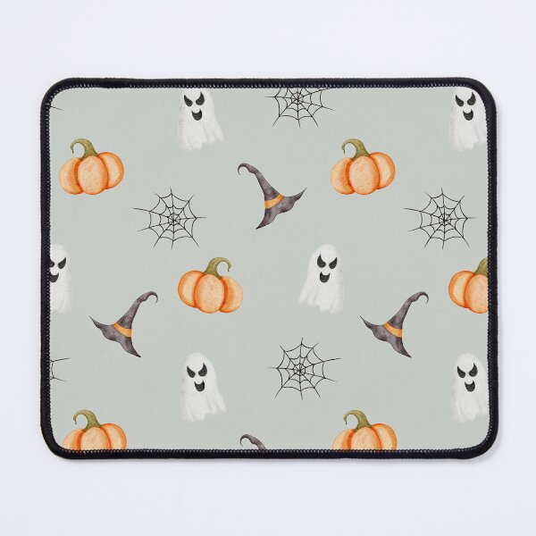 Item preview, Cute Watercolor Pumpkins Ghosts and Witch Hats Sage Green Pattern designed and sold by svitlaarty.