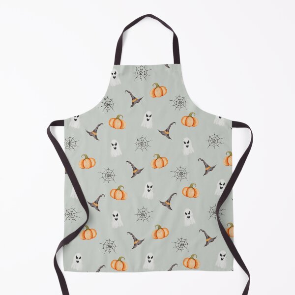 Item preview, Cute Watercolor Pumpkins Ghosts and Witch Hats Sage Green Pattern designed and sold by svitlaarty.
