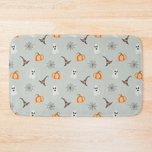 Item preview, Cute Watercolor Pumpkins Ghosts and Witch Hats Sage Green Pattern designed and sold by svitlaarty.