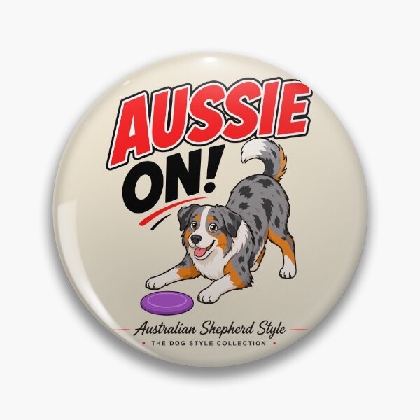 Item preview, Aussie On! Playful Australian Shepherd Frisbee Dog designed and sold by Stef Ringoot, cartoons and illustrations.