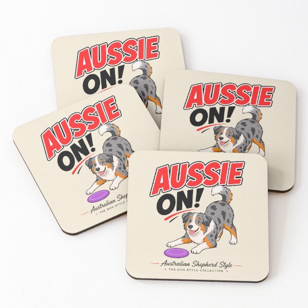 Item preview, Aussie On! Playful Australian Shepherd Frisbee Dog designed and sold by Stef Ringoot, cartoons and illustrations.