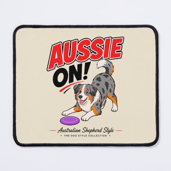 Item preview, Aussie On! Playful Australian Shepherd Frisbee Dog designed and sold by Stef Ringoot, cartoons and illustrations.