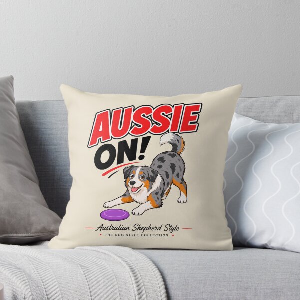 Item preview, Aussie On! Playful Australian Shepherd Frisbee Dog designed and sold by Stef Ringoot, cartoons and illustrations.