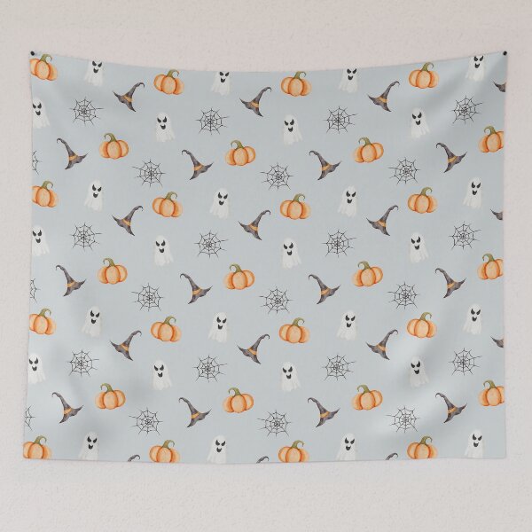Item preview, Cute Watercolor Pumpkins and Ghosts Light Grey Halloween Pattern designed and sold by svitlaarty.