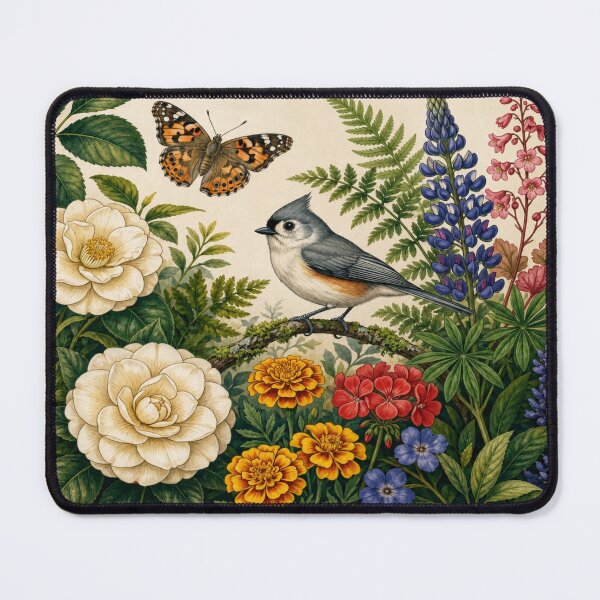 Item preview, Tufted Titmouse And Butterfly Botanical Garden designed and sold by GameCraftedShop.