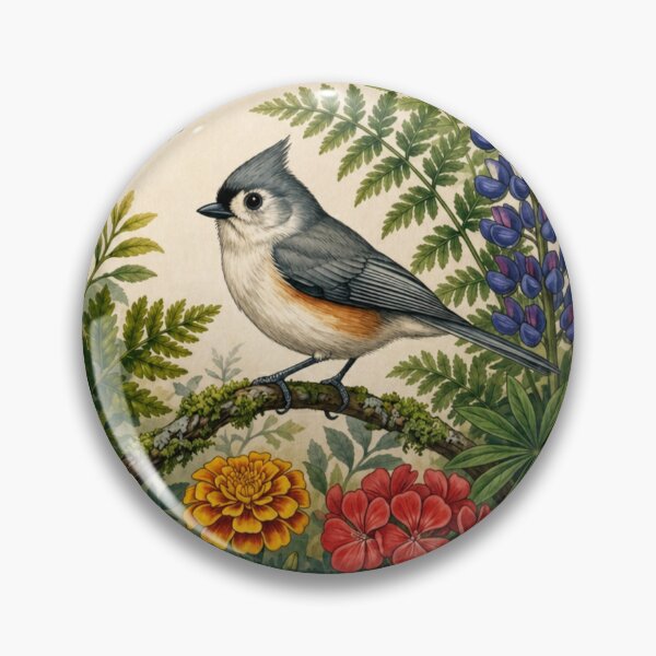 Item preview, Tufted Titmouse And Butterfly Botanical Garden designed and sold by GameCraftedShop.