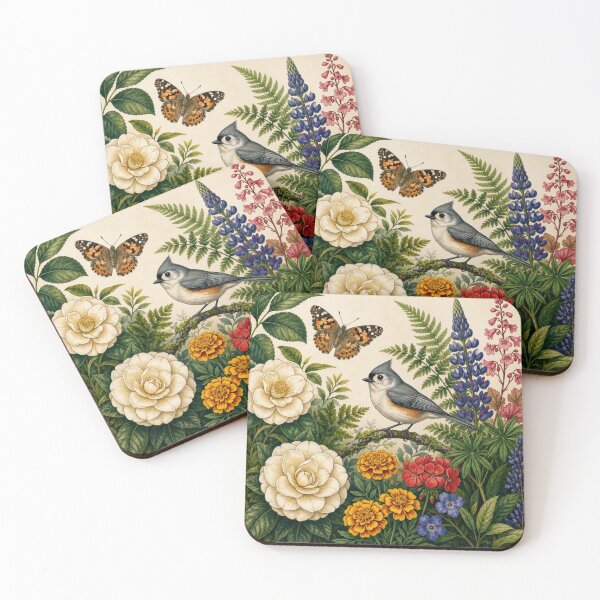 Item preview, Tufted Titmouse And Butterfly Botanical Garden designed and sold by GameCraftedShop.