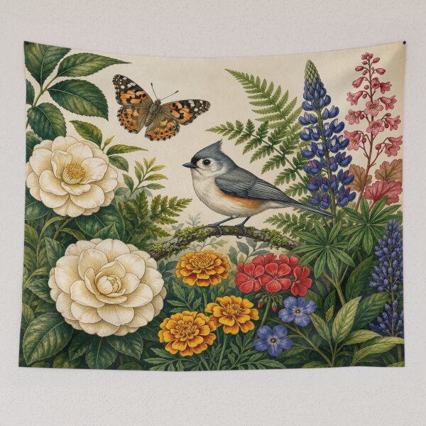 Item preview, Tufted Titmouse And Butterfly Botanical Garden designed and sold by GameCraftedShop.