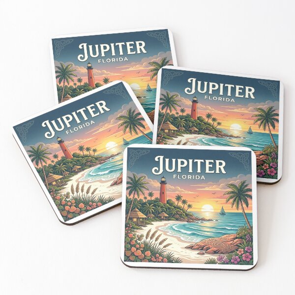 Item preview, Vintage Jupiter Florida Travel Poster | Jupiter Inlet Lighthouse Coastal Art designed and sold by Mathias Yakubu Design.