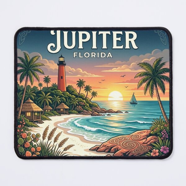 Item preview, Vintage Jupiter Florida Travel Poster | Jupiter Inlet Lighthouse Coastal Art designed and sold by Mathias Yakubu Design.