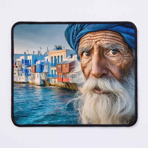 Item preview, Elderly Man with Ocean Background in Mykonos designed and sold by Artessie.