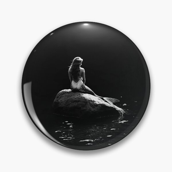 Item preview, Mermaid on a Moonlit Rock Monochrome Ocean Fantasy Art designed and sold by inkoutninja.