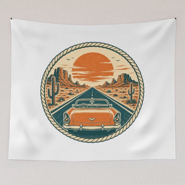 Item preview, Vintage Desert Highway Convertible Sunset Badge designed and sold by Piising.