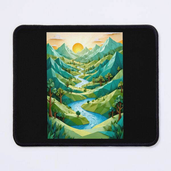 Item preview, Cute Low Poly Geometric Mountain River Valley Landscape designed and sold by AmetheaVex.