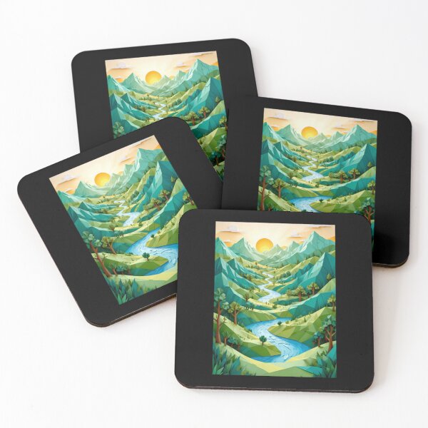 Item preview, Cute Low Poly Geometric Mountain River Valley Landscape designed and sold by AmetheaVex.