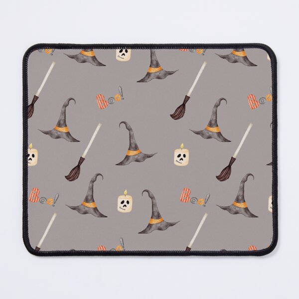 Item preview, Cute Watercolor Witch Hat and Magic Broom Taupe Halloween Pattern designed and sold by svitlaarty.