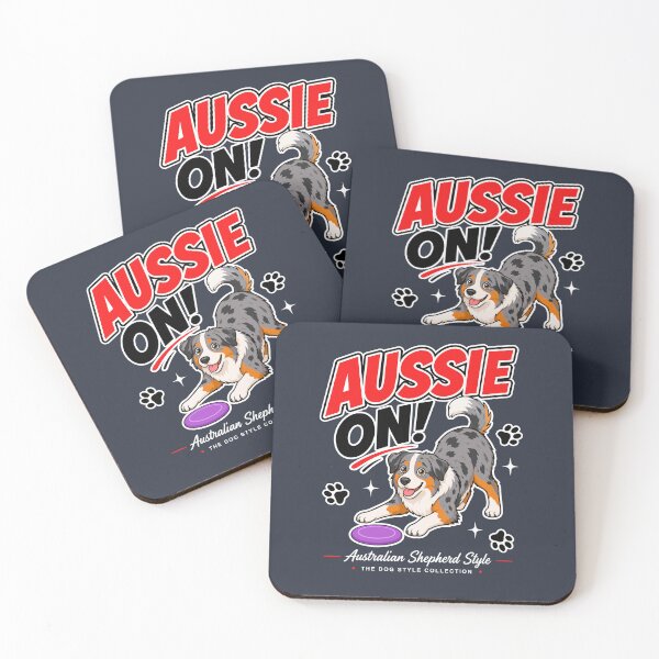 Item preview, Aussie On! Australian Shepherd Frisbee Dog – Dark Edition designed and sold by Stef Ringoot, cartoons and illustrations.