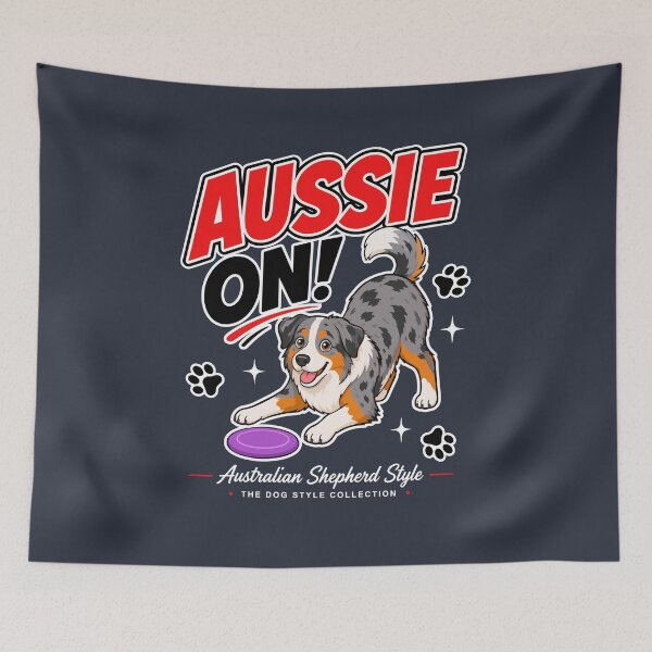 Item preview, Aussie On! Australian Shepherd Frisbee Dog – Dark Edition designed and sold by Stef Ringoot, cartoons and illustrations.