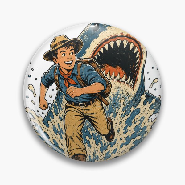 Item preview, Vintage Explorer Escaping Giant Shark designed and sold by CodePaws Creations.