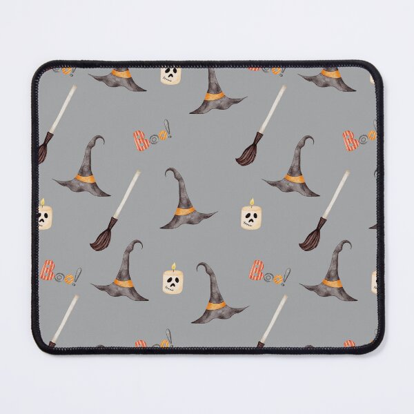 Item preview, Cute Watercolor Witch Hat and Magic Broom Charcoal Grey Pattern designed and sold by svitlaarty.