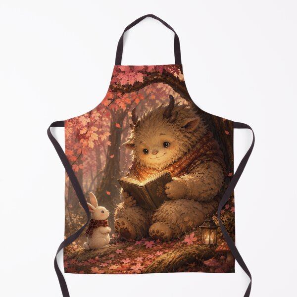 Item preview, Autumn Story Time – Cozy Monster & Bunny Reading Magic Book in Fall Forest Art Print designed and sold by @SHINTOSARTSTORE.