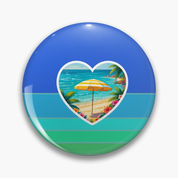 Item preview, Tropical Beach and Beach Umbrella in Heart on Retro Coastal Stripes designed and sold by Beachy.