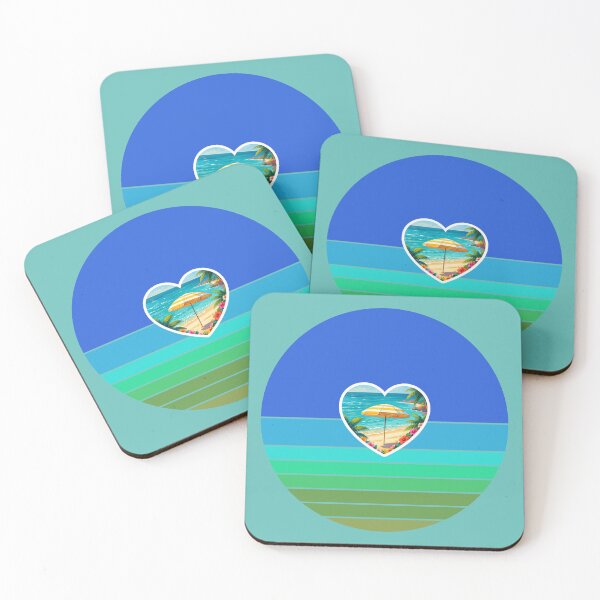 Item preview, Tropical Beach and Beach Umbrella in Heart on Retro Coastal Stripes designed and sold by Beachy.