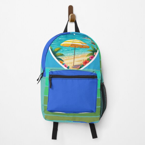 Item preview, Tropical Beach and Beach Umbrella in Heart on Retro Coastal Stripes designed and sold by Beachy.