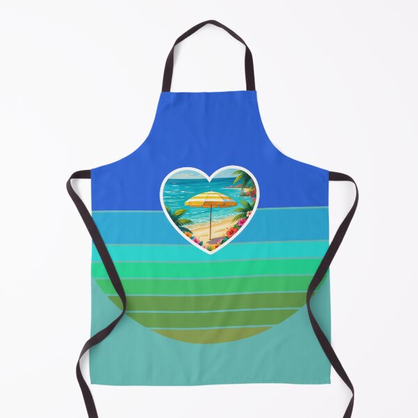 Item preview, Tropical Beach and Beach Umbrella in Heart on Retro Coastal Stripes designed and sold by Beachy.