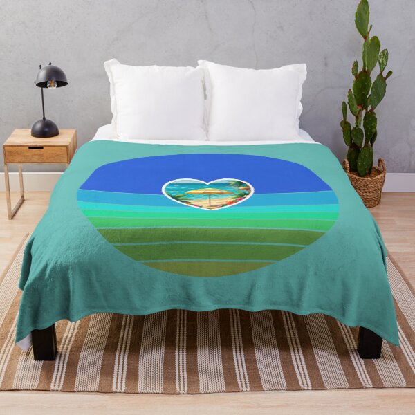 Item preview, Tropical Beach and Beach Umbrella in Heart on Retro Coastal Stripes designed and sold by Beachy.