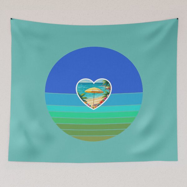 Item preview, Tropical Beach and Beach Umbrella in Heart on Retro Coastal Stripes designed and sold by Beachy.