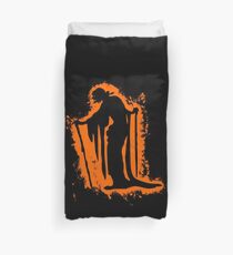 Witch witchcraft orange and black silhouette Duvet Cover