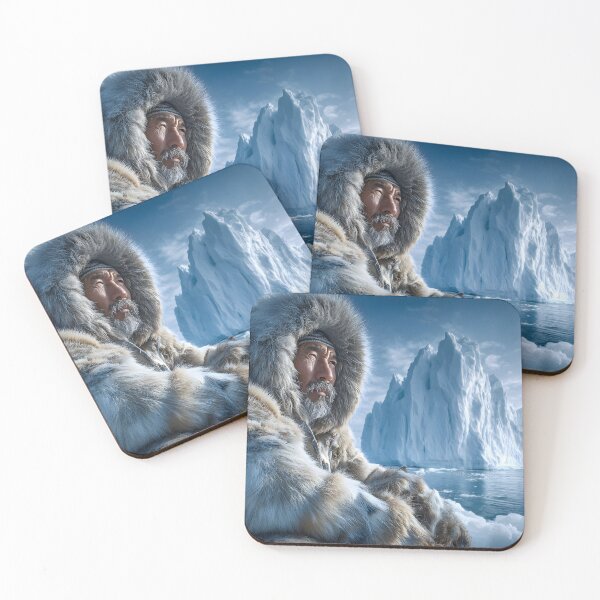 Item preview, Elder in Fur Outfit Beside Majestic Iceberg designed and sold by Artessie.